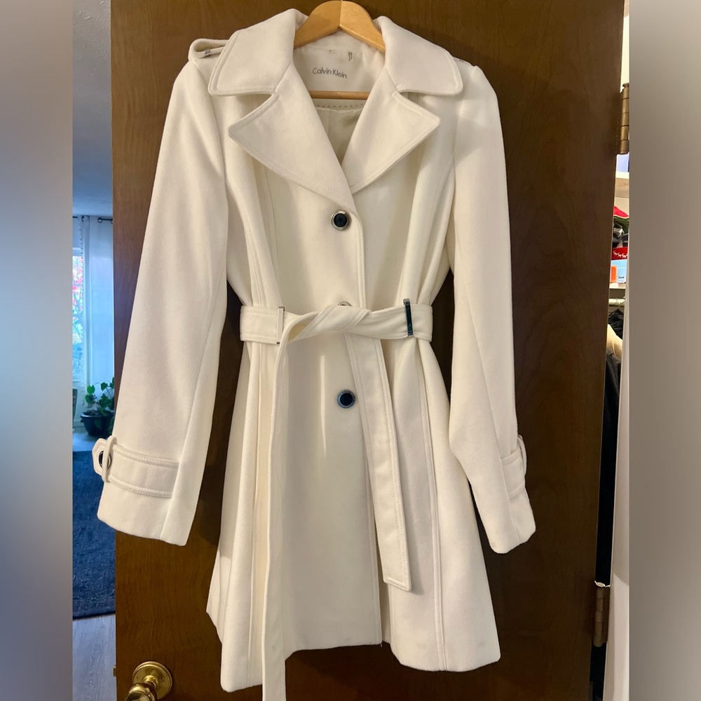 Calvin Klein Women's White Trench Style Coat